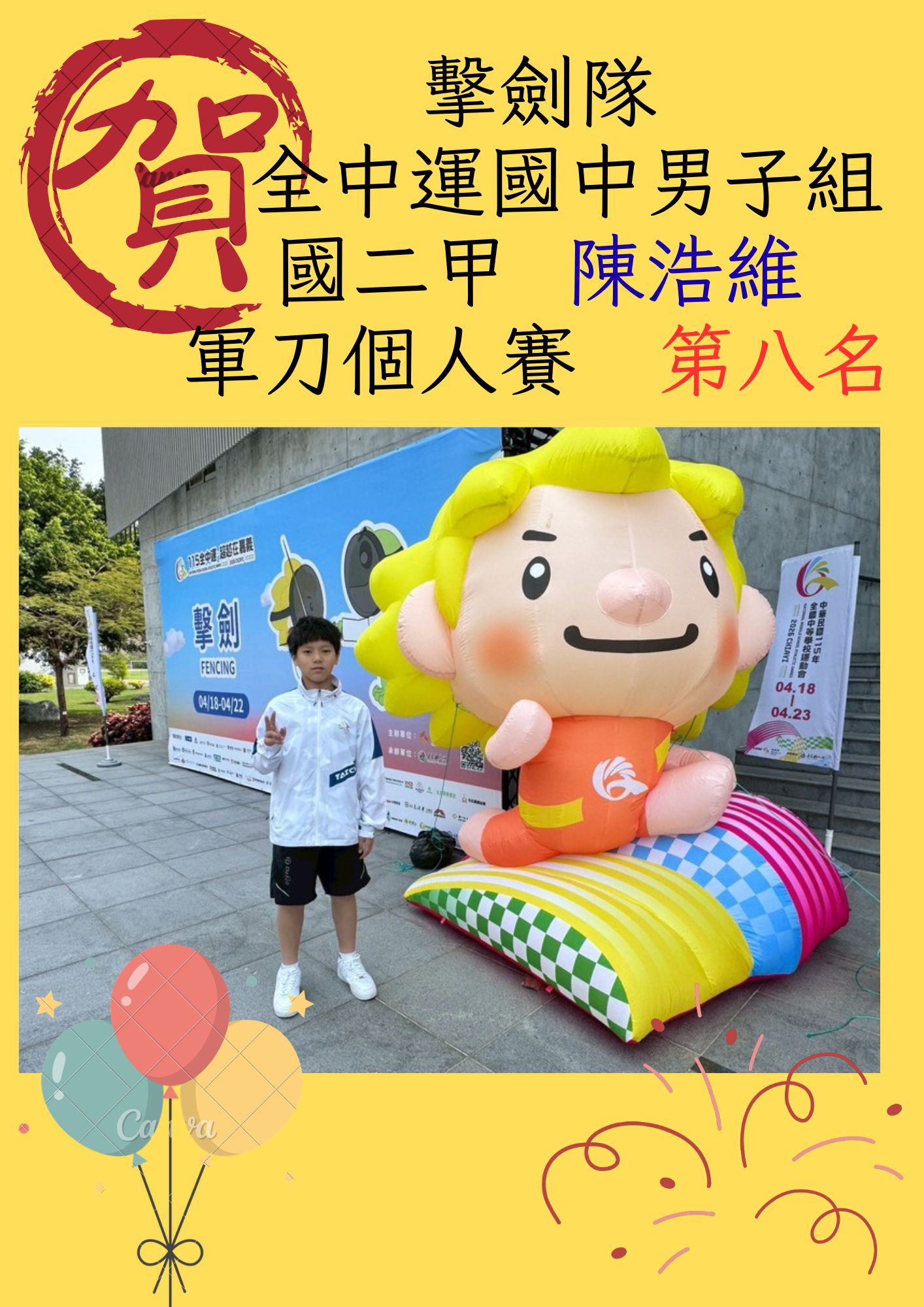 115年全中運擊劍國男個人賽第八名